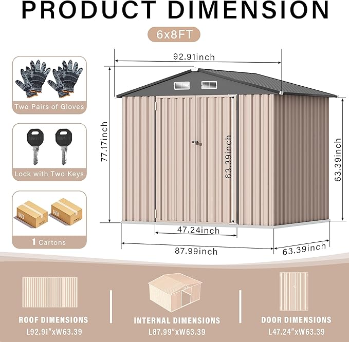 6x8 FT Metal Storage Sheds Outdoor, Metal Yard Sheds Garden Shed Kit, MetalTool Shed with Lockable Door, MetalUtility Sheds Buildings with Air Vent for Backyard Garden Patio Lawn