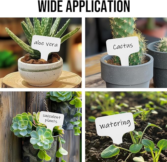 Plant Labels 200 Pcs Yuanling T-Type Plastic Garden Tags Waterproof Plant Sign Stakes Nursery Garden Makers for Seedlings Flower Vegetables Herb Potted Belt Permanet Marker Pen (White)