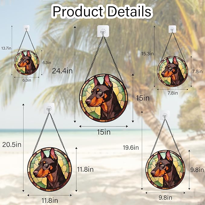 Stained Glass Window Hanging - Funny Dark Brown Doberman Pinscher Suncatcher for Door Terrace Garden Home Decor, Pet Dog Sun Catcher Birthday Gifts for Lovers Women Men Dad Mom Nana 6.3 in