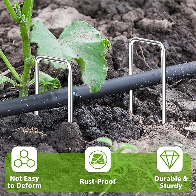 Landscape Staples 12 Inch, 50 Pack 8 Gauge Galvanized Garden Staples U-Shaped Landscape Stakes, Heavy Duty Ground Stakes for Outdoor Decorations, Weed Barrier Fabric, Irigation Tubing, Tent