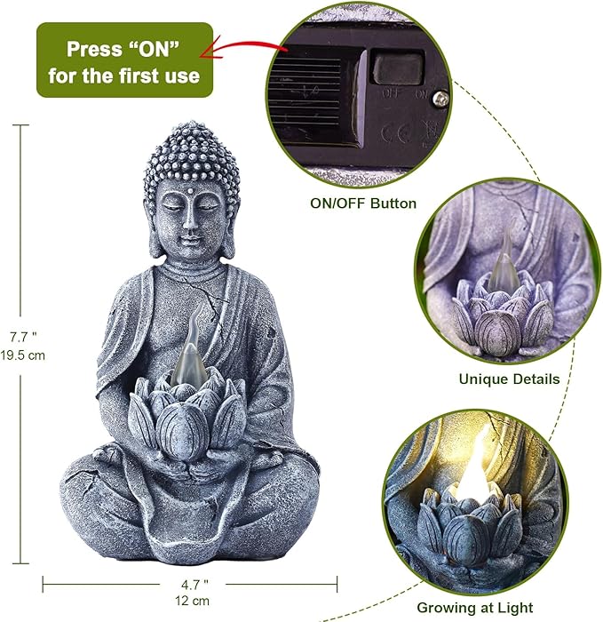 Meditation Buddha Garden Statues: Outdoor Sculpture with Tea Lights Decor for Patio Lawn Yard Art - Gifts for Mom Grandma