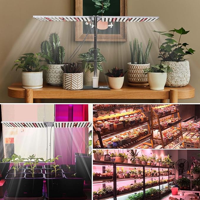 JCBritw 100W LED Grow Light Panel,Adjustable Free Standing Plant Light, White with IR Full Spectrum Grow Lamp on Stand for Indoor Plants Seed Starting, Seedlings, Veg, Flower