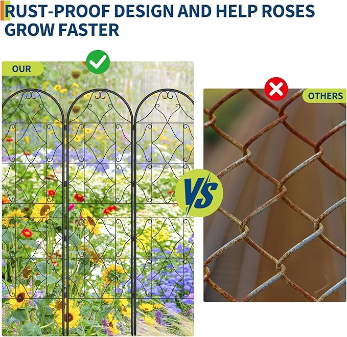 Garden Trellis 4 PCS - Tall 75 Inch x 21 Inch Metal Trellis for Climbing Plants & Vegetables | Rustproof Black Powder Coated Outdoor Plant Support | Patio Decor for Vines, Roses, Cucumbers, Tomatoes