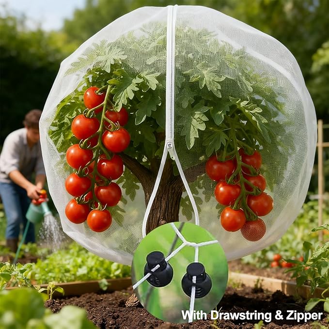 Garden Mesh Netting with Drawstring & Zipper,4PACK Mesh Netting Pest Barrier Protection Bird Mosquito Net Plants Cover for Patio Vegetable Plants Fruit Tree (4FTx5.9FT+2.3FTx3.3FT)