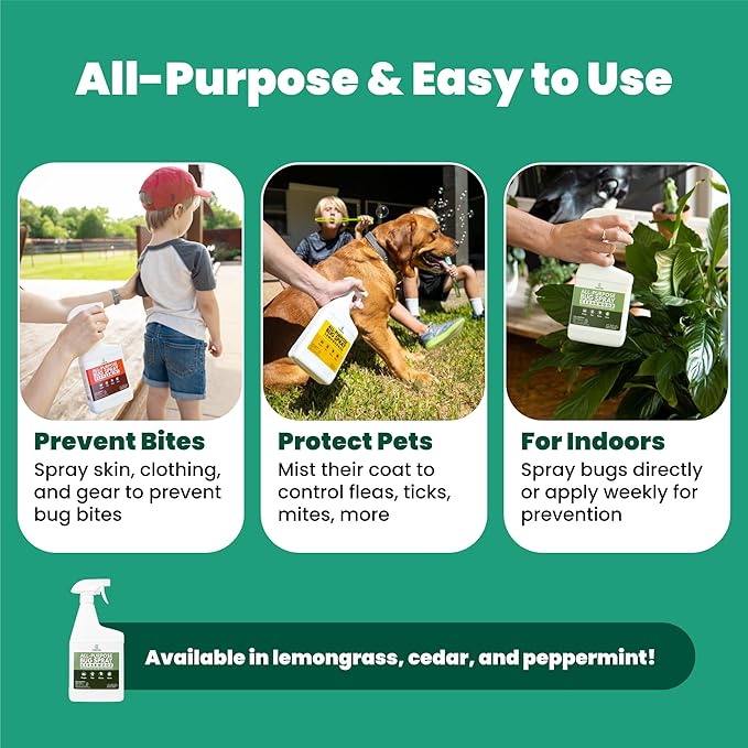 Cedarcide All-Purpose Bug Spray | Kill and Control Mosquitos, Fleas, Ticks, Ants | Made with Natural Essential Oils | Use on People, Pets & Kids (Lemongrass, Quart (32 Oz.))