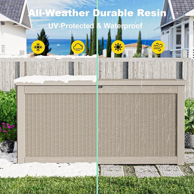320 Gallon Outdoor Storage Box, Large Outdoor Deck Box,Waterproof & UV Resistant Resin Storage Box Lockable for Patio Cushions, Gardening Tools, Pool Accessories(Gray)