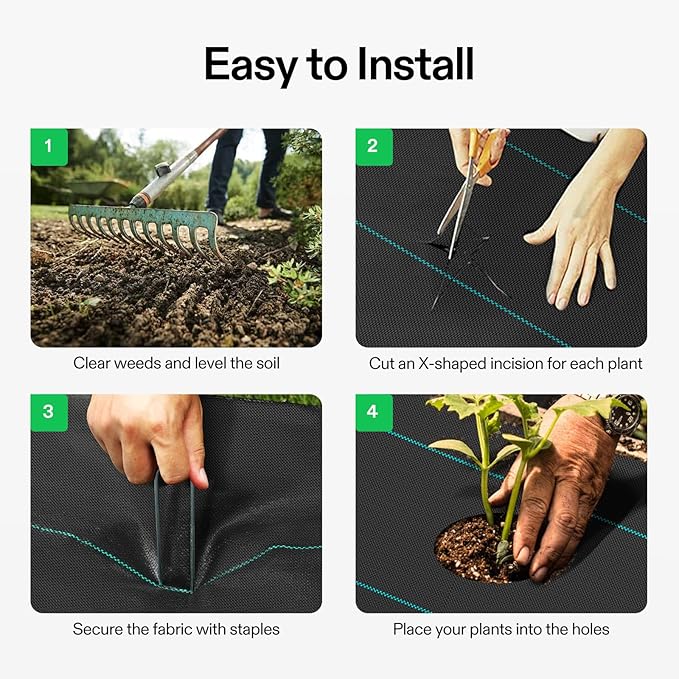 VIVOSUN Premium Weed Barrier Landscape Fabric Heavy Duty, 3ftx50ft 5oz Double-Layered Weed Control Mat with High Permeability with 12 Landscape Staples, Easy Set up & Superior Weed Control