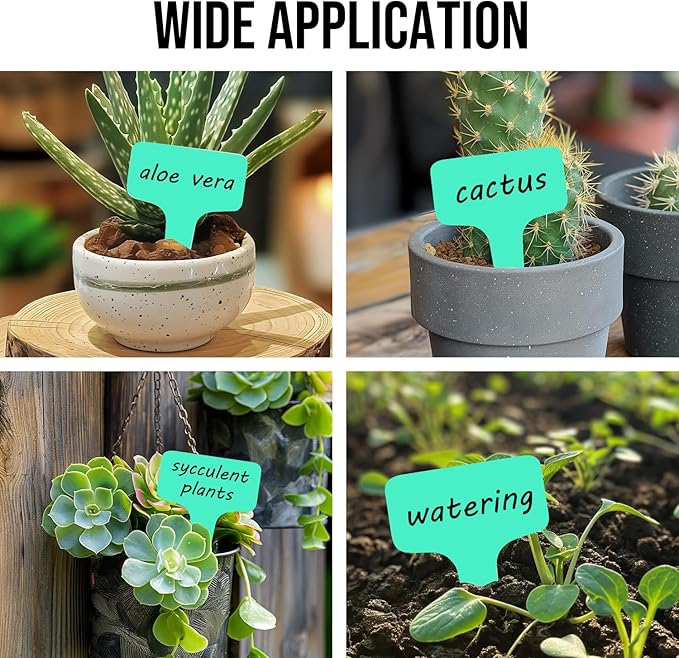 Plant Labels 200 Pcs Yuanling T-Type Plastic Garden Tags Waterproof Plant Sign Stakes Nursery Garden Makers for Seedlings Flower Vegetables Herb Potted Belt Permanet Marker Pen (Teal)