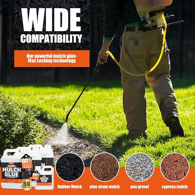 Mulch Glue for Landscaping, 4Gallon Rock Glue, Fast-Dry Non-Toxic Weather-Resistant Strong Gravel Binder, Pine Straw Outdoor Strong Pebble Gravel Hold for Garden, Mulch Lock and Pea Gravel Stabilizer