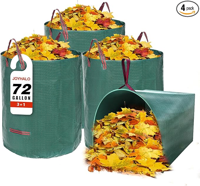 Joyhalo Reusable Yard Waste Bags Set, 3 Pack 72 Gallon Lawn And Leaf Bags with 40 Gallon Dustpan-Type Heavy Duty Garden Bag, Standable Garden Waste Container For Leaves