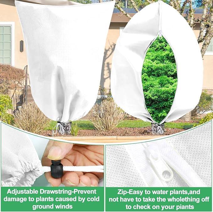 Plant Covers Freeze Protection with Zipper Drawstring, 78.7" X 94.4" Fig Tree Covers for Winter Frost Cloths for Outdoor Plants Bags, Large Shrub Trees Jacket Covers for Winter Cold Weather