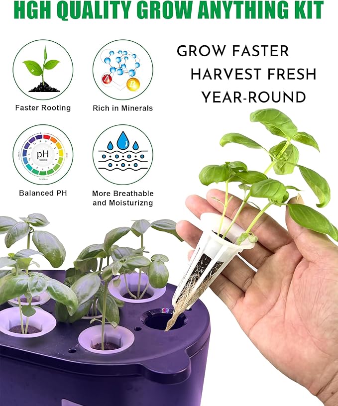 51Pcs Hydroponic Pods Kit:Supplies for Aerogarden Pods,12 Grow Sponges,12 Grow Baskets,12 Pod Labels,12 Grow Domes,with 200ml Plant Food Nutrient,1 Tweezers - Hydroponics Supplies for Most Brand