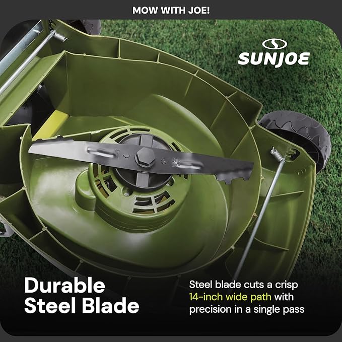 Sun Joe Cordless Lawn Mower, 28V Brushless Motor, 14" Electric Walk Behind Grass Cutter with Safety Key, 10.6 Gal Grass Catcher, MJ401C-XR