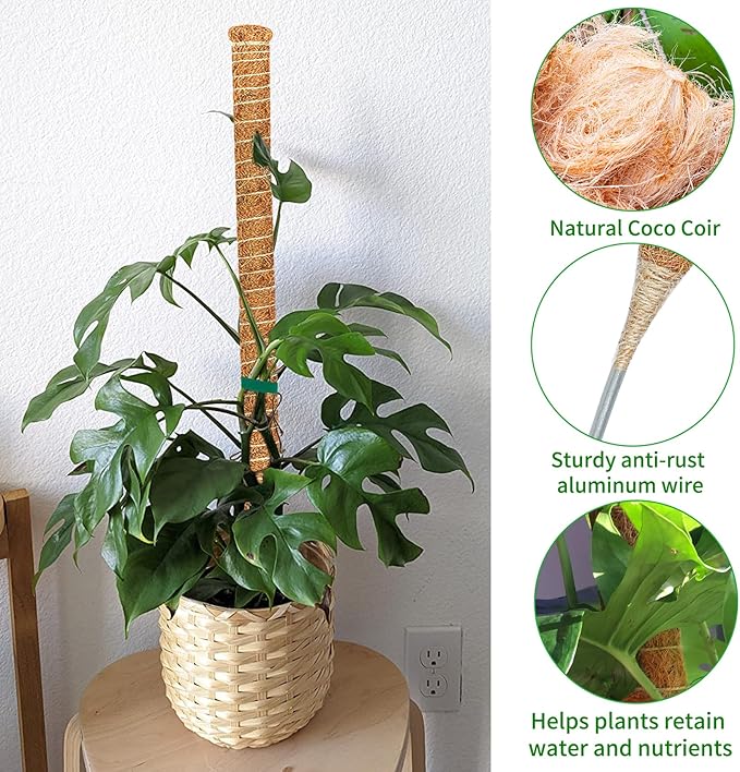 4 Pack Moss Pole, 47-Inch Moss Poles for Plants Monstera,Bendable Plant Support Stakes for Climbing Plants Indoor, Garden Trellis Plant Stick for Potted Plants, Pothos Philodendron