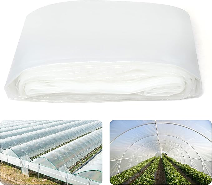 Fencer Wire 6 mil Clear Greenhouse Plastic Sheeting UV Resistant Polyethylene Greenhouse Film, Hoop House Cover for Horticulture, Gardening, Farming and Agriculture 90% Light Transmittance, 12β x 28β