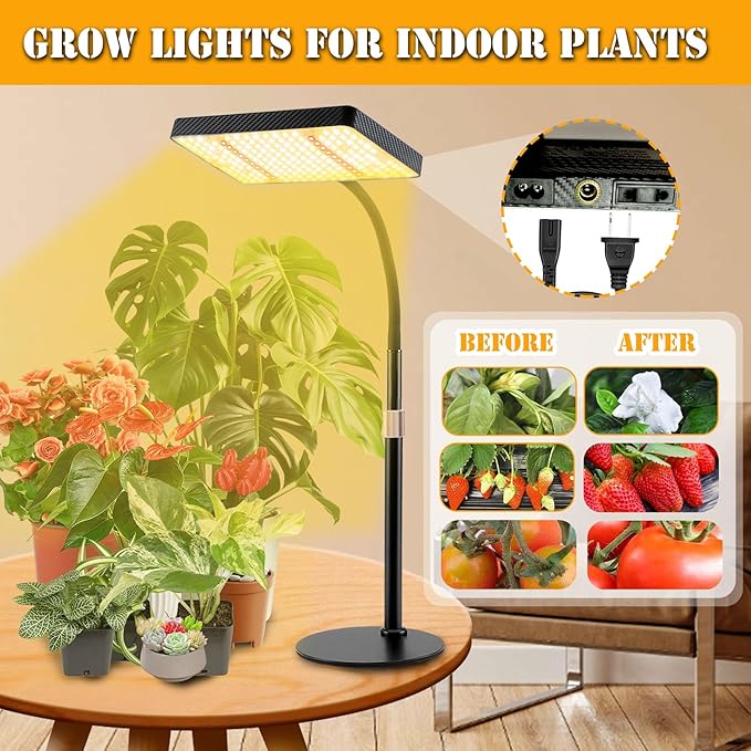 Smart Control Tabletop Grow Light with Timer, Simulate Midday Sunlight Full Spectrum Desk Plant Growing Lamps Seed Starting, 25W Bonsai Grow Lights for Indoor Plants, 16"-24" Height