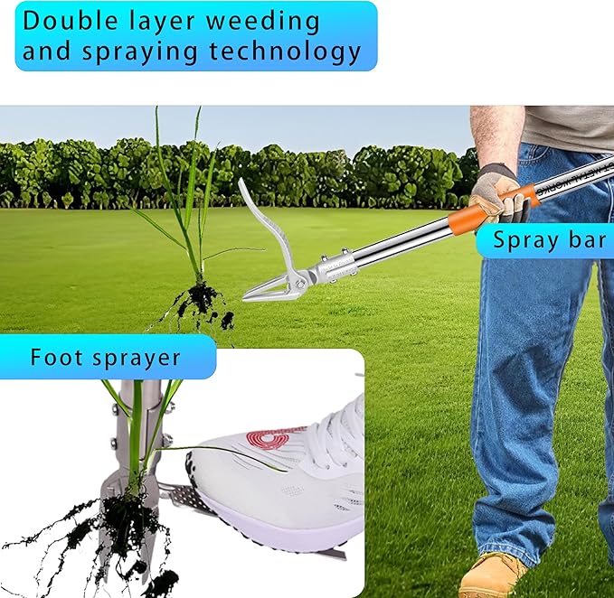 YYMIYU 52" Stand Up Weed Puller Tool β 4-Claw Stainless Steel Weeder with Grass-Pushing & Weed-Ejection Design β Heavy-Duty 0.8mm Steel Handle for Effortless Root Removal