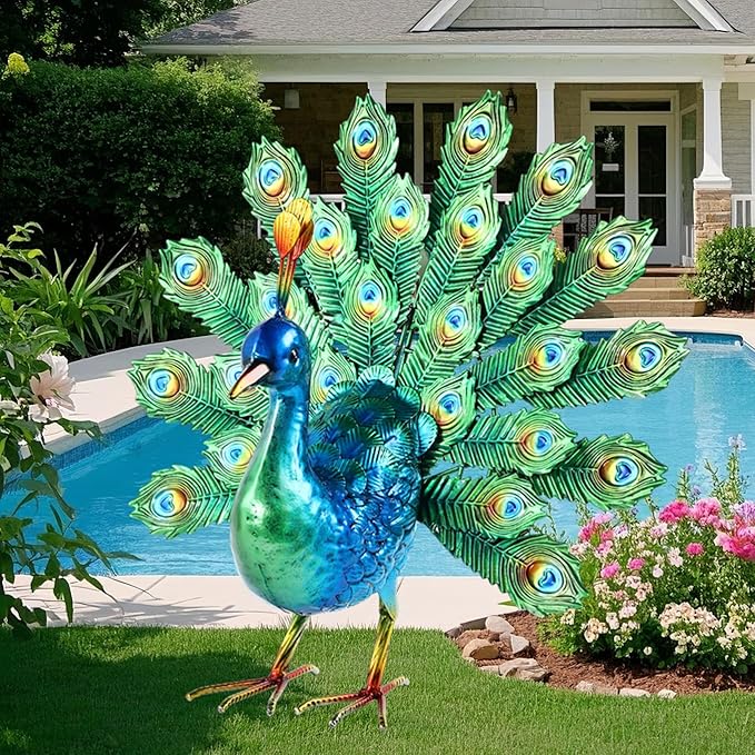 Metal Peacock Decor Garden Statue Yard Art Outdoor Sculpture for Lawn Patio Backyard Decoration,Housewarming Birthday Gifts for Women