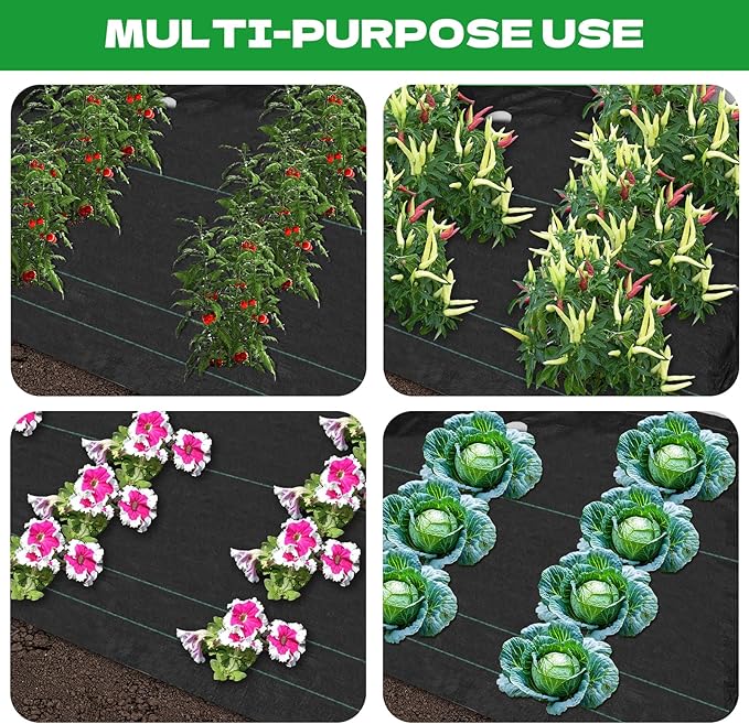 4 x 50ft Weed Barrier Fabric Heavy Duty Landscape Weed Blocker with 80 Holes, Large Weed Block Gardening Ground Cover Mat Weed Control Cloth with 10 U-Shaped Stakes and Gaskets, Black (2pcs,4x50ft)