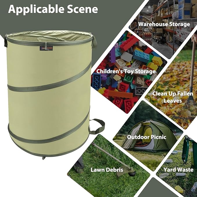 YUDI & GARDEN 45 Gallon Collapsible Garden Bag|Collapsible Trash Can|Camping Trash Can, Use for Gardening Cleanup or Party Waste and Outdoor Activities