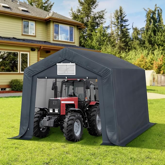 MFSTUDIO Outdoor Storage Sheds 10x15 ft, Portable Carport Shelter Garages Heavy Duty Canopy with Rolled up Zipper Doors, Outside Utility Shed Garage Tent for Patio Furniture, Vehicles and Tools