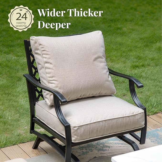 Patio Furniture Set 7 pcs, Outdoor Patio Furniture, 3-Seat Sofa, 2 Single Chairs, 2 Rocking Chairs, 2 Ottomans and 5.75" Extra Thick Cushion, Patio Conversation Set for Backyard Deck,Beige