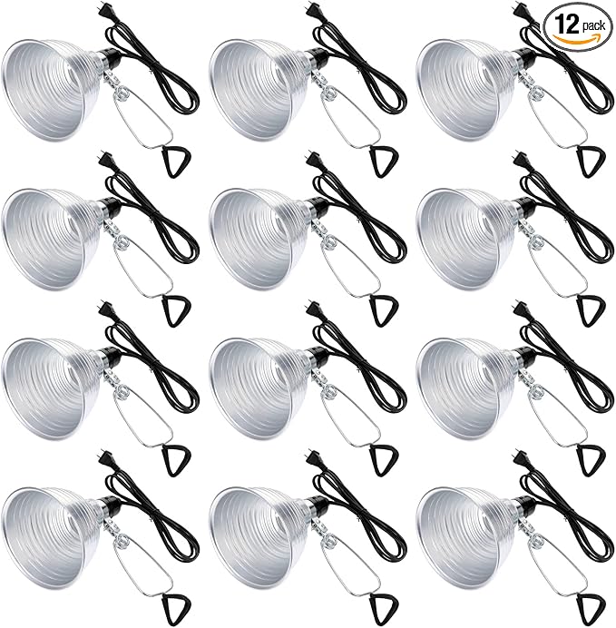 Macarrie 12 Pack Clamp Lamp Light with Aluminum Reflector, 6ft SPT-2 18awg Cord and Adjustable Stand Fixture E26 Socket, up to 150 Watt, No Bulb(5.5 Inch)