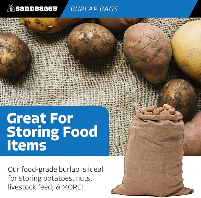 Burlap Bags 22" x 36" - Great for Planting/Gardening - Kids Sack Bag - Plant Covers - Food Grade - Sacks Burlap by Sandbaggy (Pack of 50)
