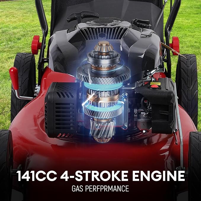 Self Propelled Gas Lawn Mower,141cc OHV Engine with Air Cooling, 20" Steel Deck, 3-in-1 Cutting System, 8-Level Height Adjustment, 20L Grass Catcher, Foldable Design Red (US Fast Arrival)