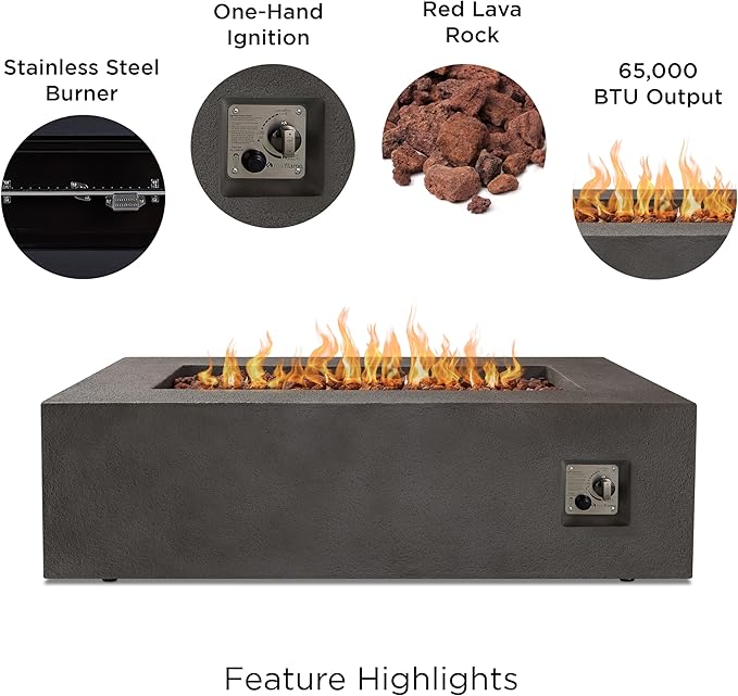 Real Flame Baltic Rectangle Propane Fire Table, Glacier Gray