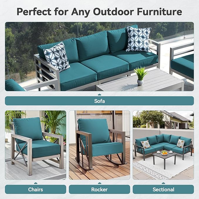 Luxury 6" Outdoor Cushions for Patio Furniture, 24x24x6 Thick Seat Cushion Set of 5, Fade Resistant Couch Chair Replacement Cushions High Density Deep Wicker Chair Cushion w/Removable Cover, Green