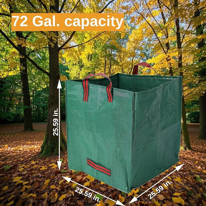Heavy Duty Reusable Garden Bags with Reinforced Handles - 72-Gallon Leaf Collector & Yard Waste Bags, Portable Foldable Lawn Bags for Home, Garden, and Yard Cleanup