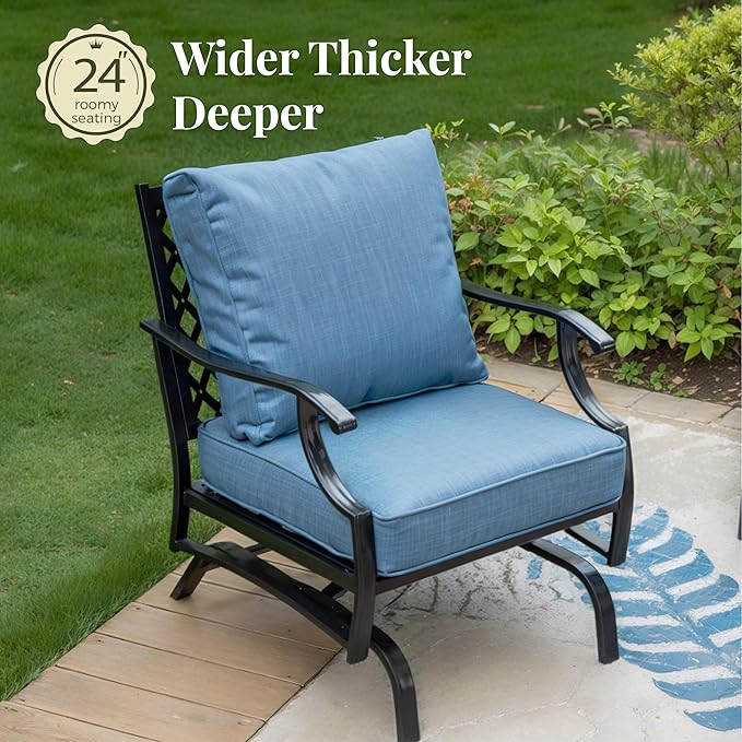 Patio Furniture Set 5 pcs, Outdoor Patio Furniture Set, 3-Seat Sofa, 2 Rocking Chairs, 2 Ottomans and 5.75" Extra Thick Cushions, Conversation Set for Backyard Deck,Navy Blue