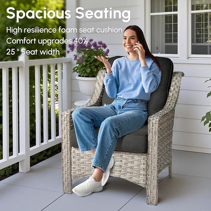 8 Pieces Patio Outdoor Furniture Set with Swivel Rocking Chairs,All Weather Wicker Rattan Patio Seating Sofa and Chair Set w/Ottoman,Outdoor Conversation Sets for Deck Yard Garden,Black