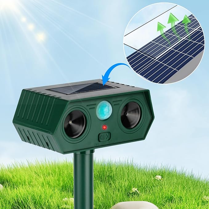 4 Pack 2025 Ultrasonic Animal Repellent Outdoor Cat Repellent Devices Solar Animal Repeller Motion Activated Deterrent to Scare Deer Squirrel Rabbit Raccoon Skunk for Yard Lawn Outdoor