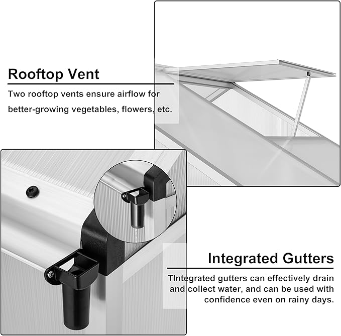 10X6.25 FT Aluminum Greenhouse for Outdoors, Heavy-Duty Metal Garden Greenhouses with Roof Vent and Quick Setup Structure, Metal Garden Greenhouse for Vegetables, Herbs & Outdoor Plants, Silver