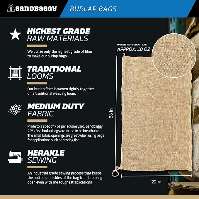 Burlap Bags 22" x 36" - Great for Planting/Gardening - Kids Sack Bag - Plant Covers - Sacks Burlap by Sandbaggy (1 Bag)