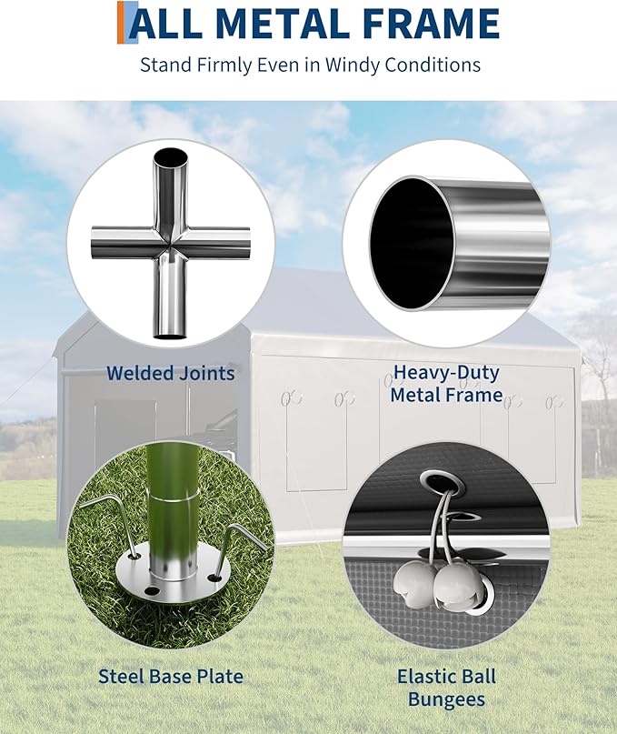 10x20ft Heavy Duty Carport with PE Fabric and Galvanized Steel Frame,Portable Garage with Roll-Up Doors and 4 Windows,Car Canopy with All-Season Tarp for Car, Truck, Boat.