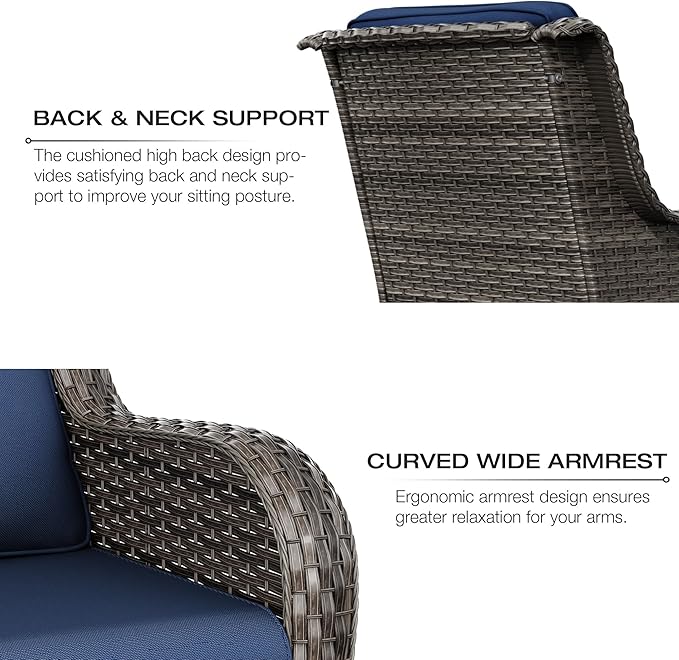 Joyside 4 Pieces Outdoor Patio Furniture Set Wicker Conversation Bistro Set 2 PE Wicker Patio with 2pcs Ottomans for Backyard, Porch, Balcony(Mixed Grey/Blue)