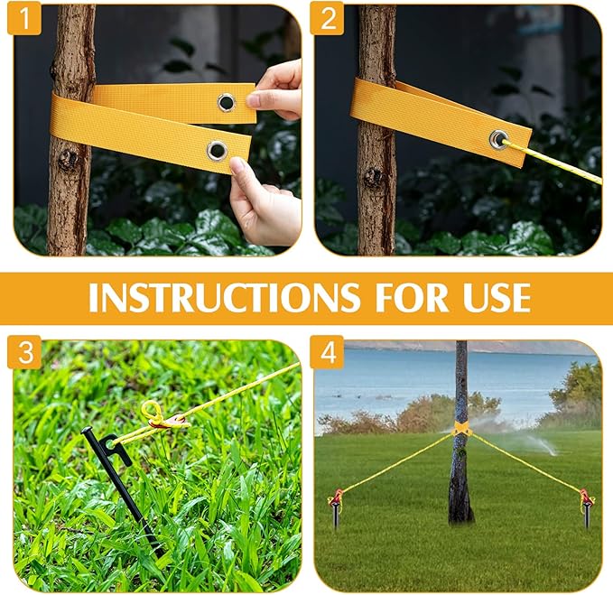 Sintuff 36 Pcs Heavy Duty Tree Stake Kits Stake and Support for Young Leaning Tree Anchor Straightening Kit, 15.8'' Support Straps, 11.8'' Steel Stakes, 13.12ft Rope(Yellow)