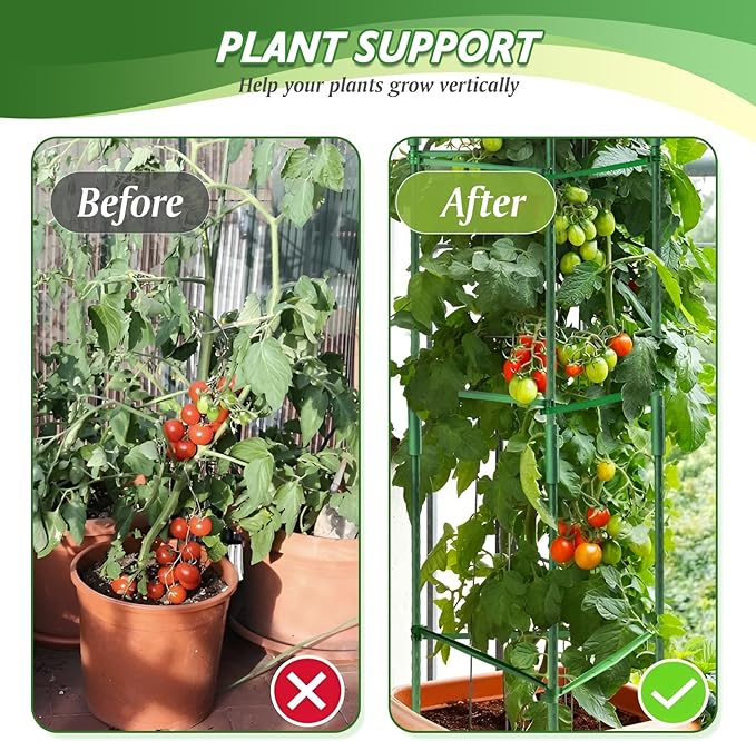 6 Pack Tomato Cage for Garden & Pots, Rust-Resistant Tomato Stakes Plant Cage Trellis Support for Climbing Vegetables Plants Flowers - 48 Inch