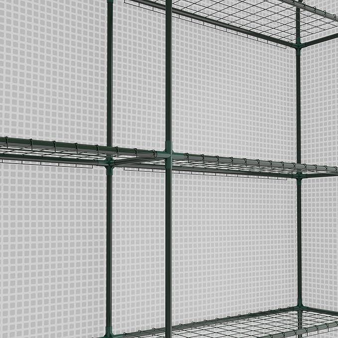 Outsunny Walk-in Greenhouse for Outdoors with Roll-up Zipper Door, 18 Shelves, PE Cover, Small and Portable Green House, Heavy Duty Humidity Seal, 95.25" x 70.75" x 82.75", White