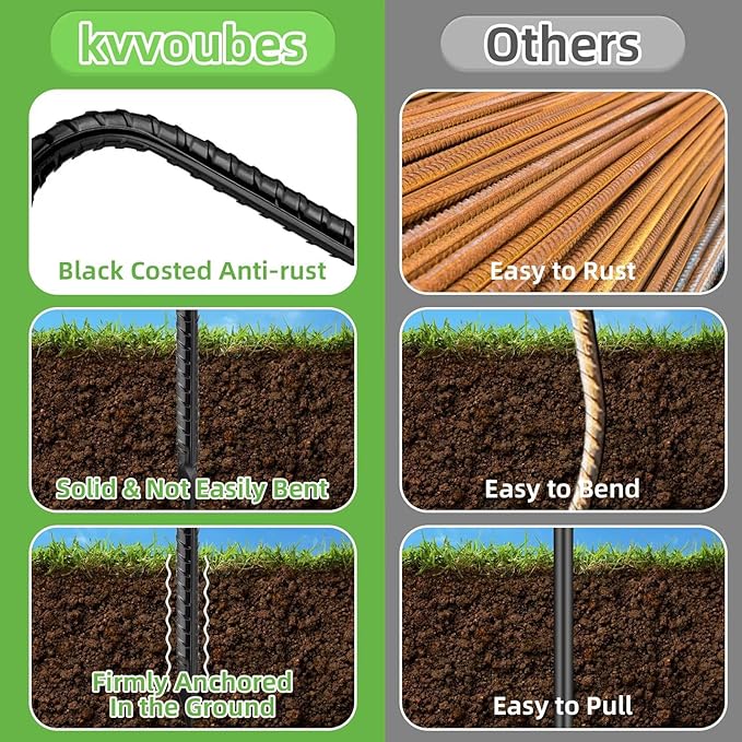 Black Trampoline Stakes Anchors High Wind 16inx10mm Galvanized U Hook 4pcs Rebar Stakes – Heavy Duty Ground Anchors for Trampoline,Yard & Inflatable,Landscape Metal Stakes for Outdoor Decorations