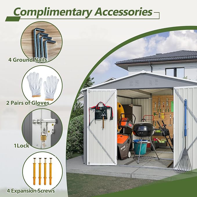 10x10 FT Outdoor Storage Shed with Floor,Metal Shed W/Air Vent & Sloped Roof,All Weather Waterproof Garden Tool House W/Lockable Hinged Door,for Backyard,Patio,Lawn,Gray