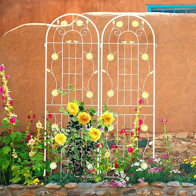 2 Pack Metal Garden Trellis for Climbing Plant Rose Stand, Cream White Outdoor 71'' Tall Flower Support Iron Garden Fence, (Cream White, 2pack)