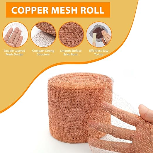 Copper Mesh Roll, 5in x 50 ft Copper Mesh Barrier for Blocking Holes,Gaps,Cracks,Seals Water Openings in Gardens & Houses