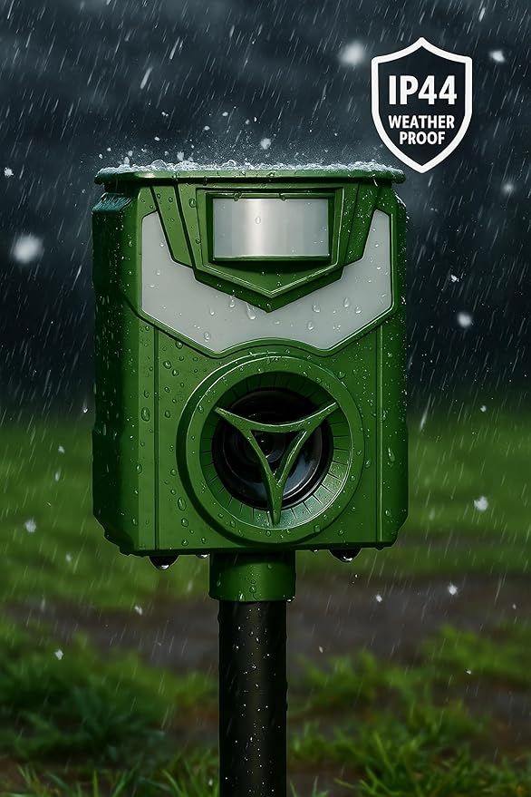 StepsGuard Solar Ultrasonic Animal Repeller – 110° PIR Motion Sensor, 5 Modes, IP44, LED Flash & 90 dB Alarm, Solar + USB-C Recharge | Repels Cats, Dogs, Deer, Squirrels, Raccoons & Birds | 1-Pack