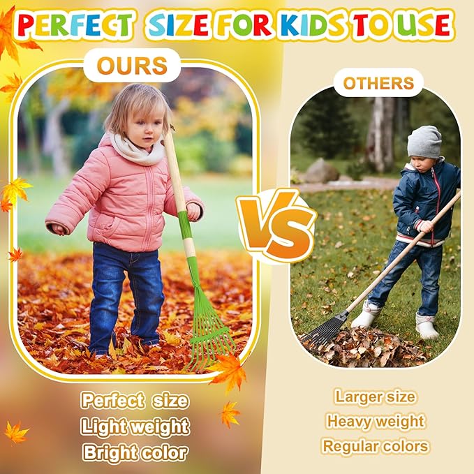 Suclain 4 Pcs Mini Rakes with Hardwood Handle Small Rake for Gardening Yard Tools Multicolor 28'' Mini Rake for Leaves Lightweight for Garden Leaf Tools