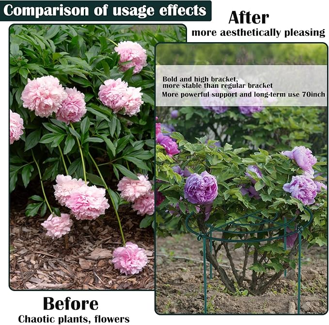 3Set Metal Peony Grid Cages, 30"H X 14"D Large Flower Support Cages Grow Through Hoop Ring Peony Stakes Garden Plant Support Rings Heavy Duty Plant Braces Peonies Structure for Outdoor Plants Blossoms