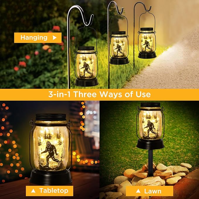 kyoryuger Bigfoot Gifts for Women/Men Bigfoot Solar Lanterns Mom Grandma Birthday Present Lantern Memorial Lights Solar Garden Decoration Outside for Yard, Patio,Backyard,Porch Torches